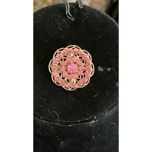 VTG Gold Tone and Pink Rhinestone Brooch